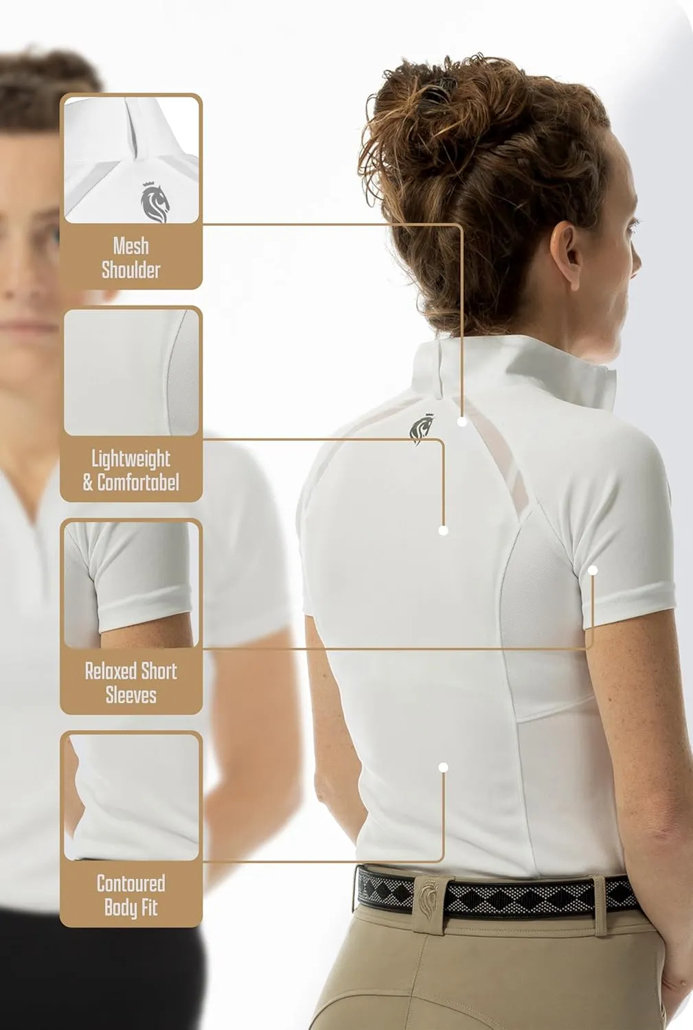Equinavia Ingrid Women's Equestrian Show Shirt - Short Sleeved Performance Shirt with Cooling Mesh Panels