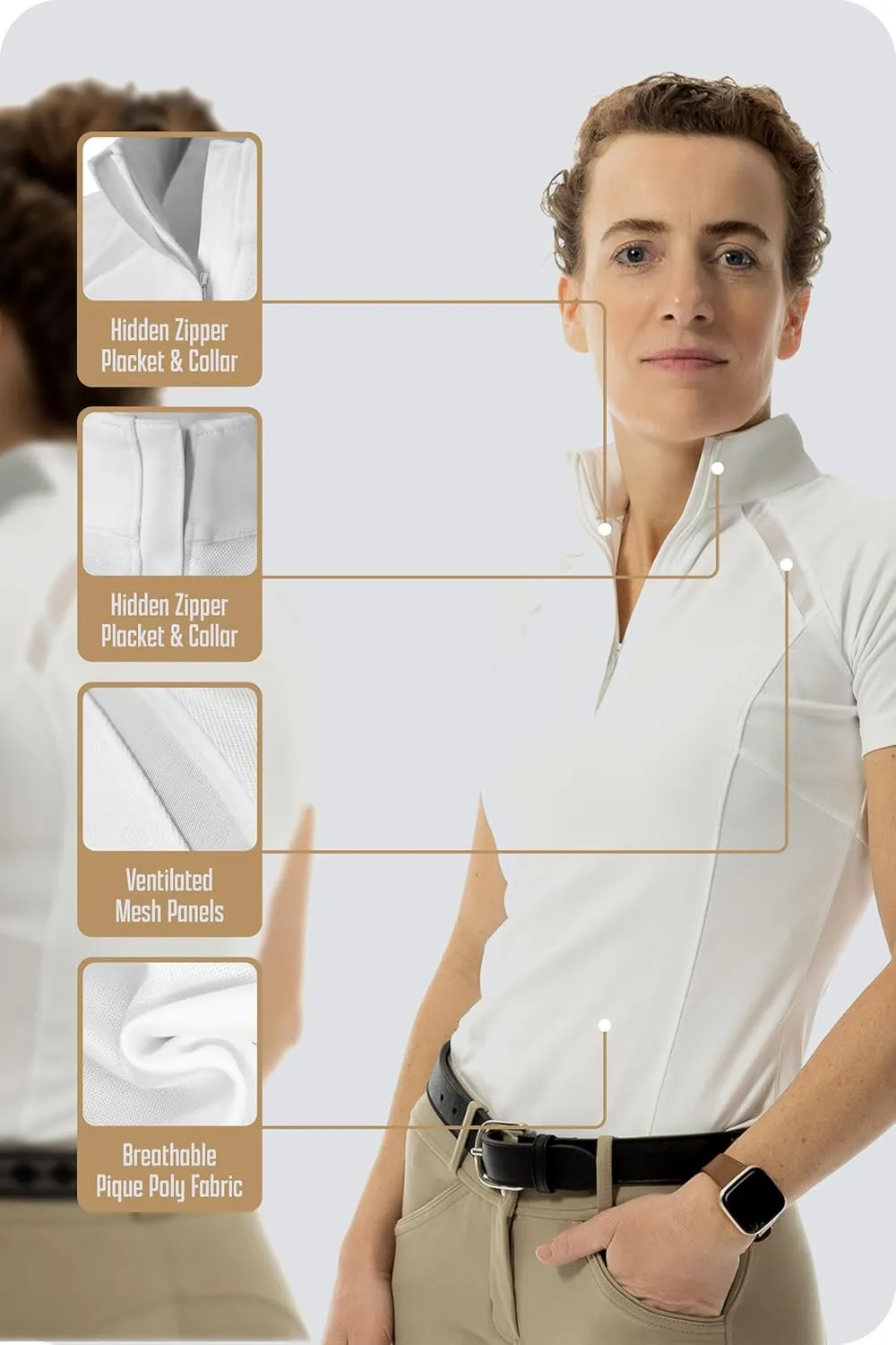 Equinavia Ingrid Women's Equestrian Show Shirt - Short Sleeved Performance Shirt with Cooling Mesh Panels