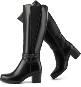 ErikenUrben Women's Knee-High Riding Boots Chunky Heel Buckle Calf Boots Zip
