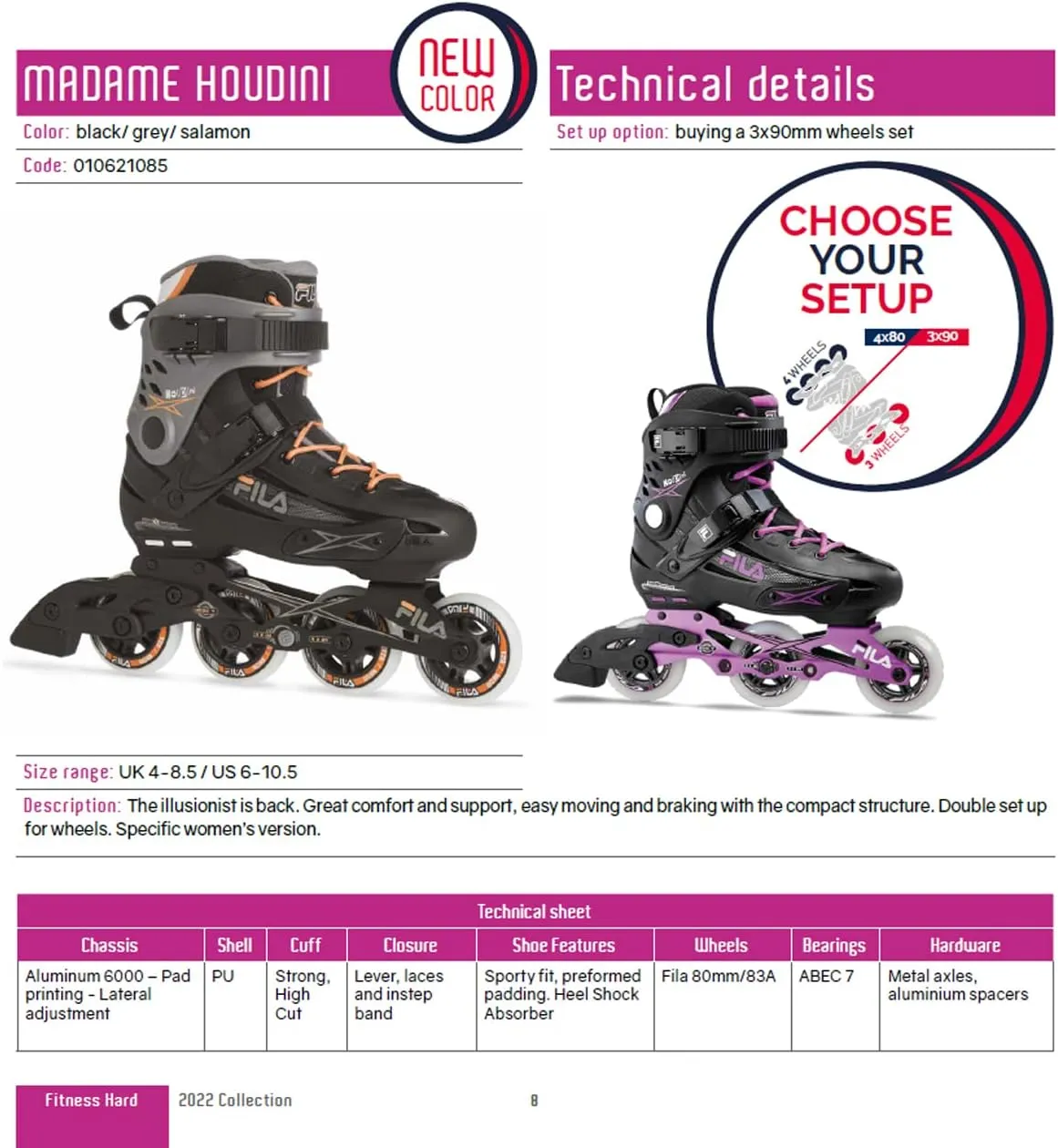 FILA Madame Houdini Ladies' Inline Skates - High Performance Training and Fitness Skates - Adjustable Fit, Shock Absorber, Aluminum Frame, and ABEC 7 Bearings