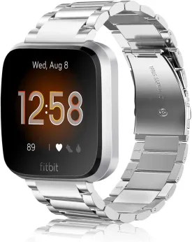 FINTIE Metal Band Compatible with Fitbit Versa 2 1 and Lite Edition, Solid Stainless Steel Strap Replacement Wristband Business Bracelet