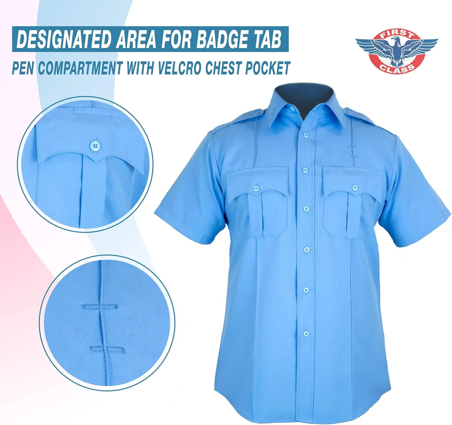 First Class 100% Polyester Short Sleeve Men's Uniform Shirt White