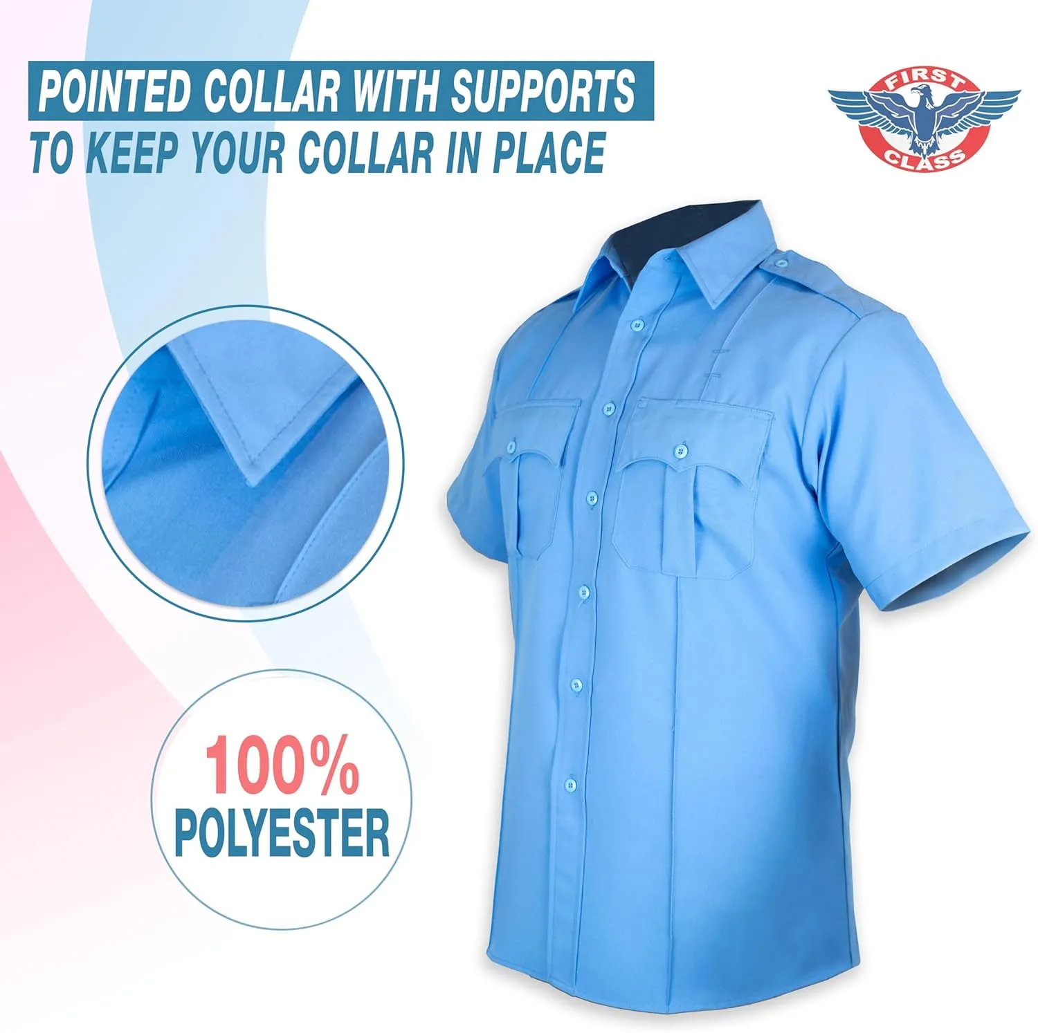 First Class 100% Polyester Short Sleeve Men's Uniform Shirt White