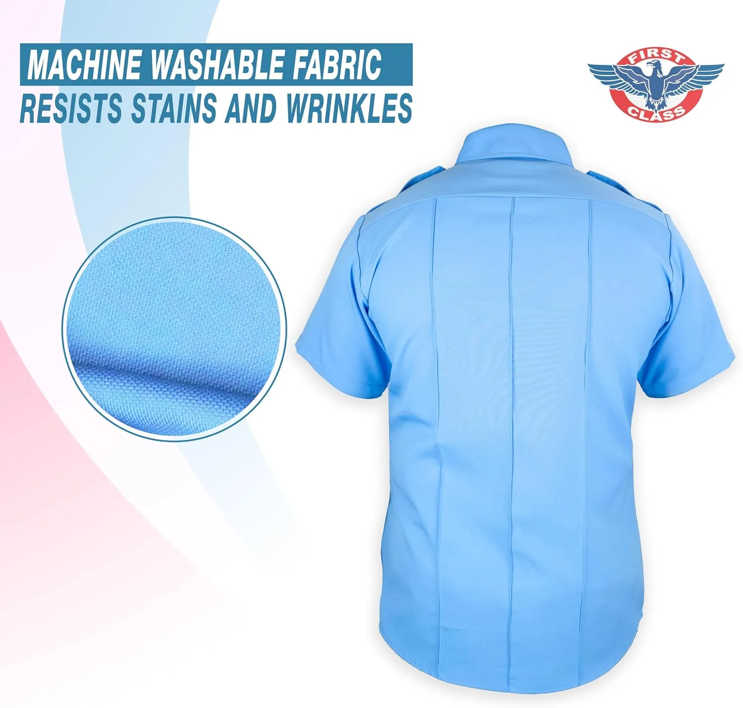 First Class 100% Polyester Short Sleeve Men's Uniform Shirt White