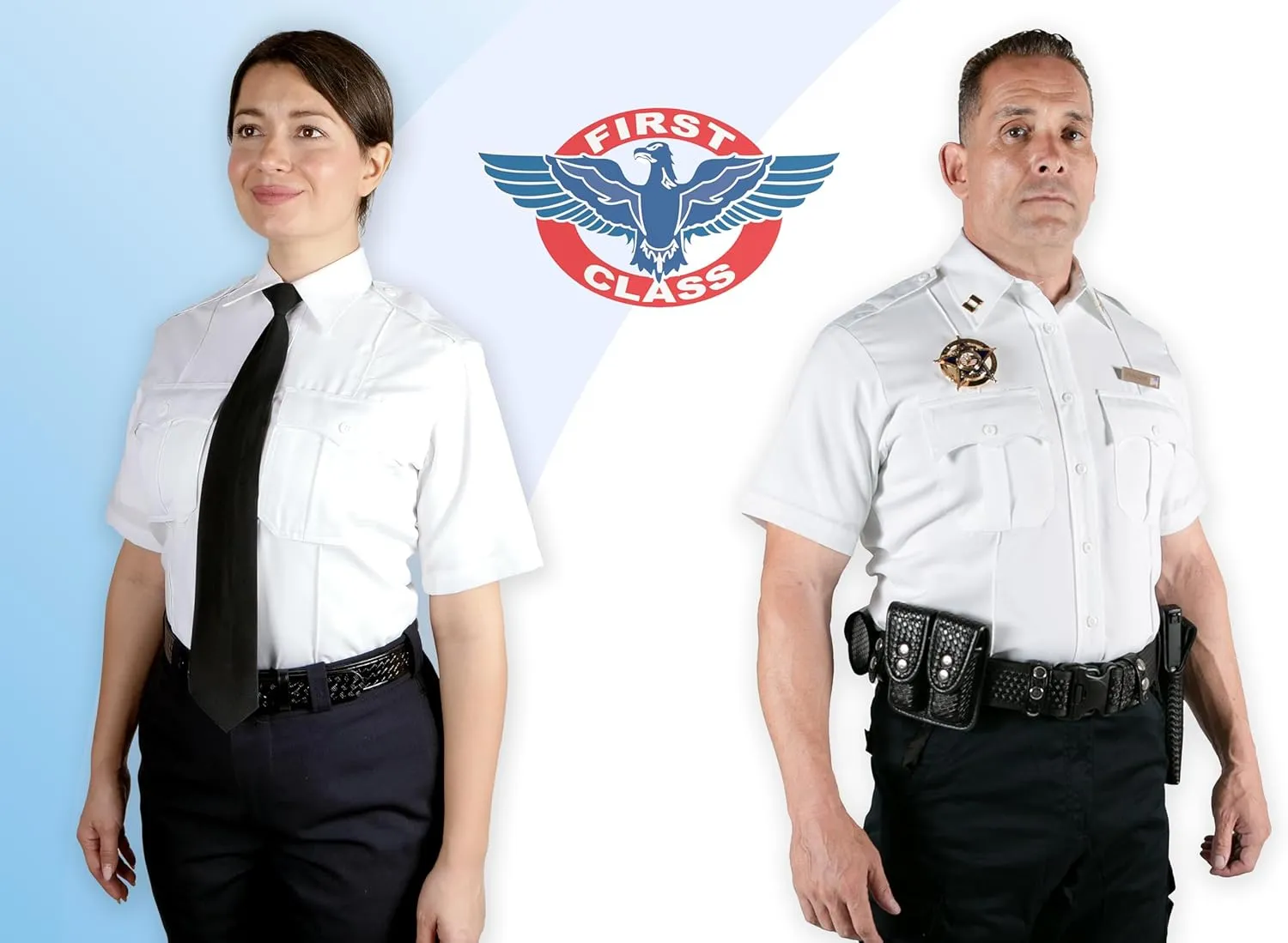 First Class 100% Polyester Short Sleeve Men's Uniform Shirt White