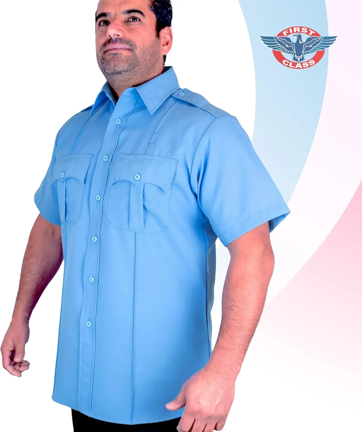 First Class 100% Polyester Short Sleeve Men's Uniform Shirt White