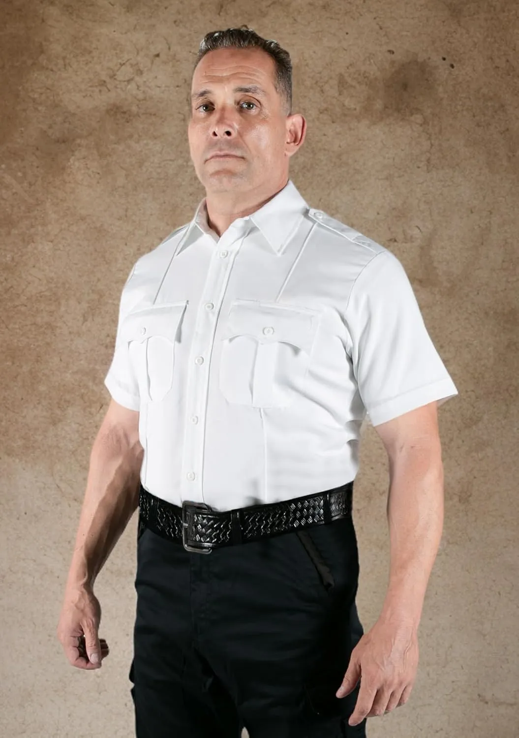 First Class 100% Polyester Short Sleeve Men's Uniform Shirt White