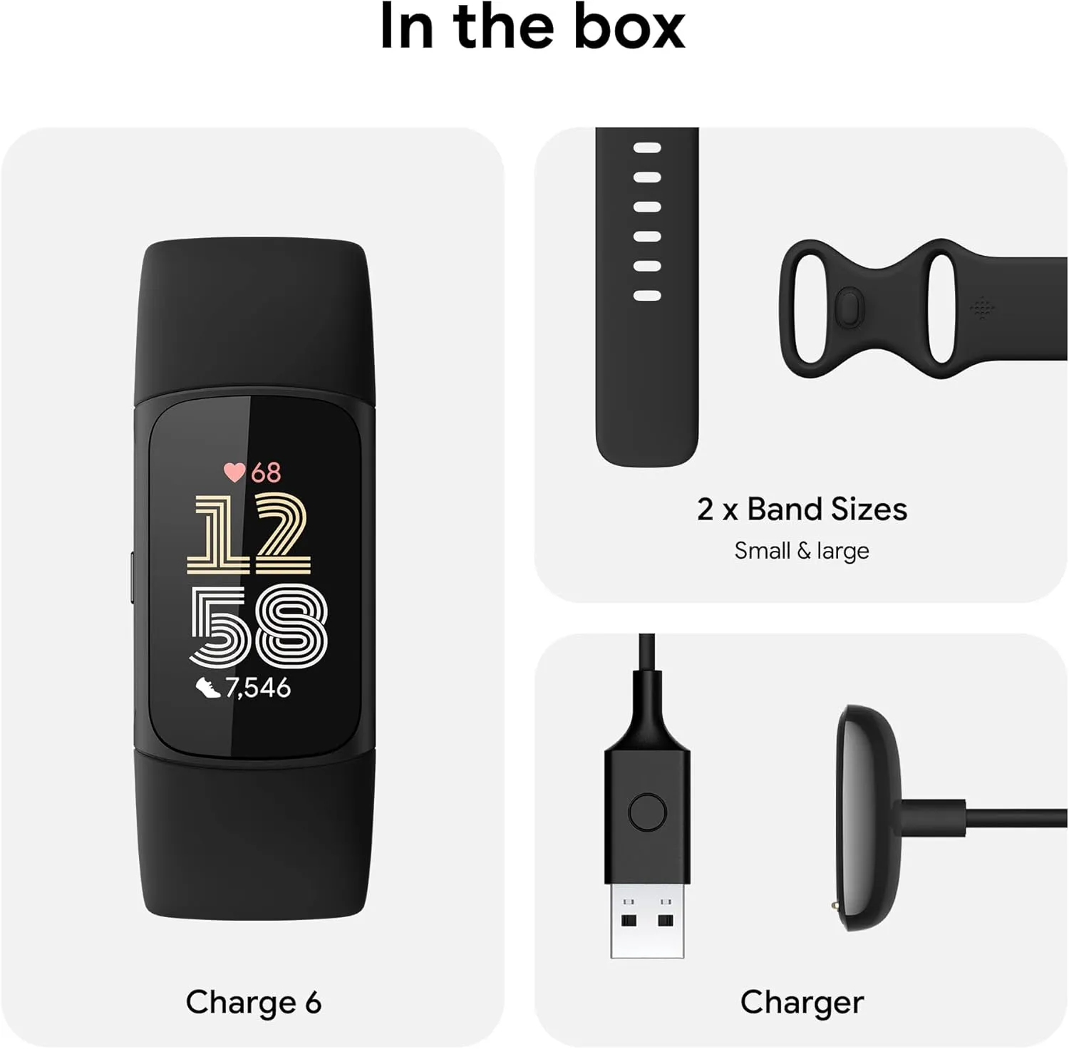Fitbit Charge 6 Fitness Tracker with Google apps, Heart Rate on Exercise Equipment, 6-Months Premium Membership Included, GPS, Health Tools and More, Obsidian/Black, One Size (S & L Bands Included)