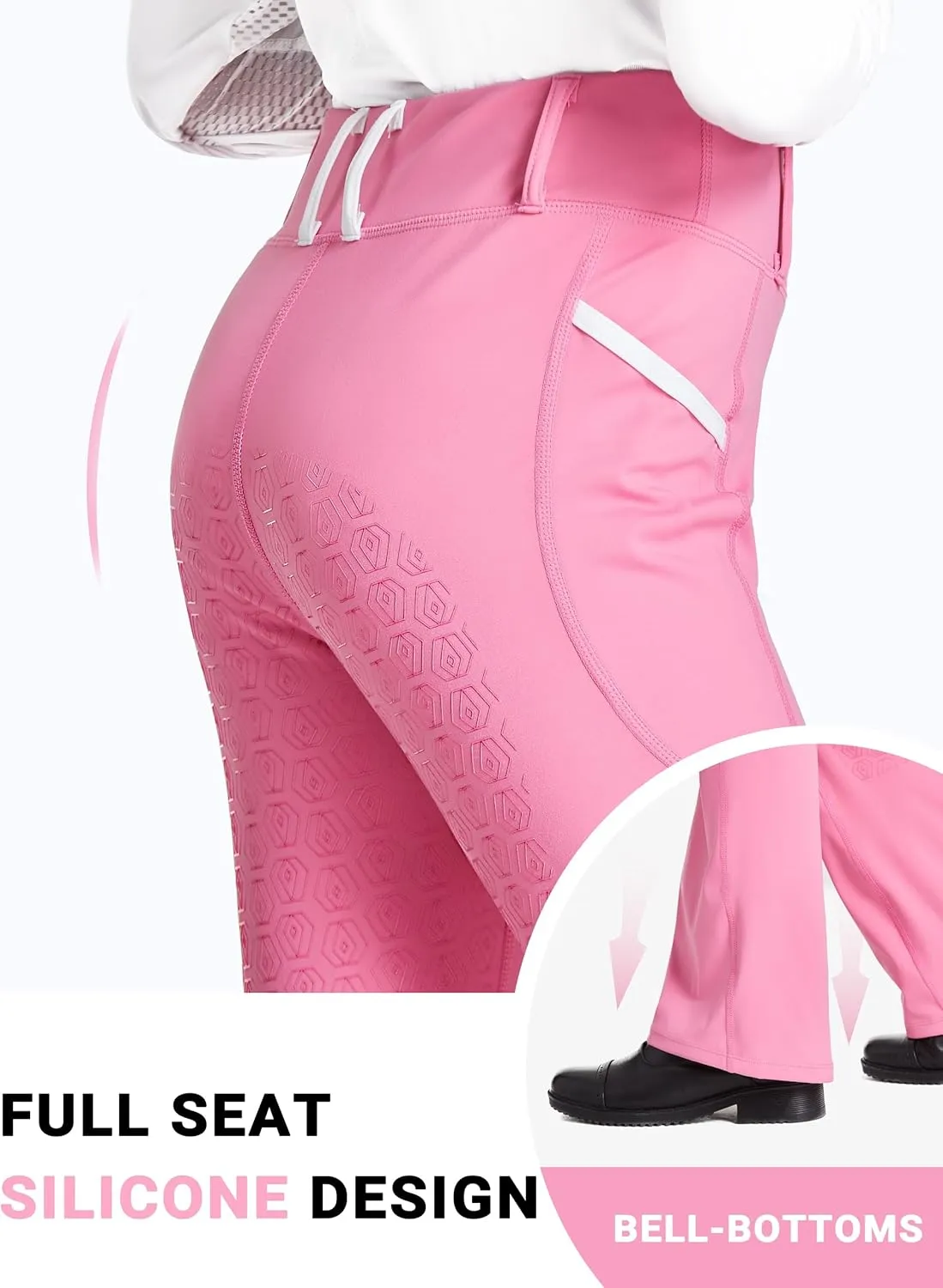 FitsT4 Sports Girl's Full Seat Horse Riding Pants Bootcut Riding Tights Kids Equestrian Breeches with Pockets