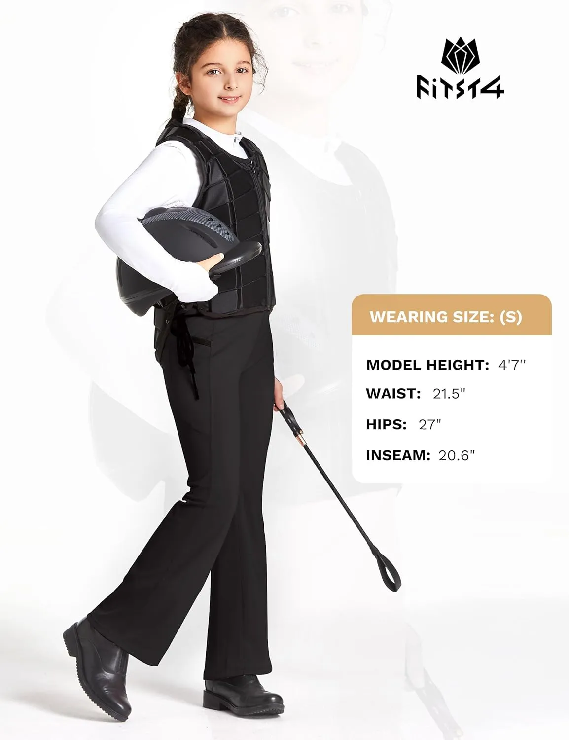 FitsT4 Sports Girl's Full Seat Horse Riding Pants Bootcut Riding Tights Kids Equestrian Breeches with Pockets