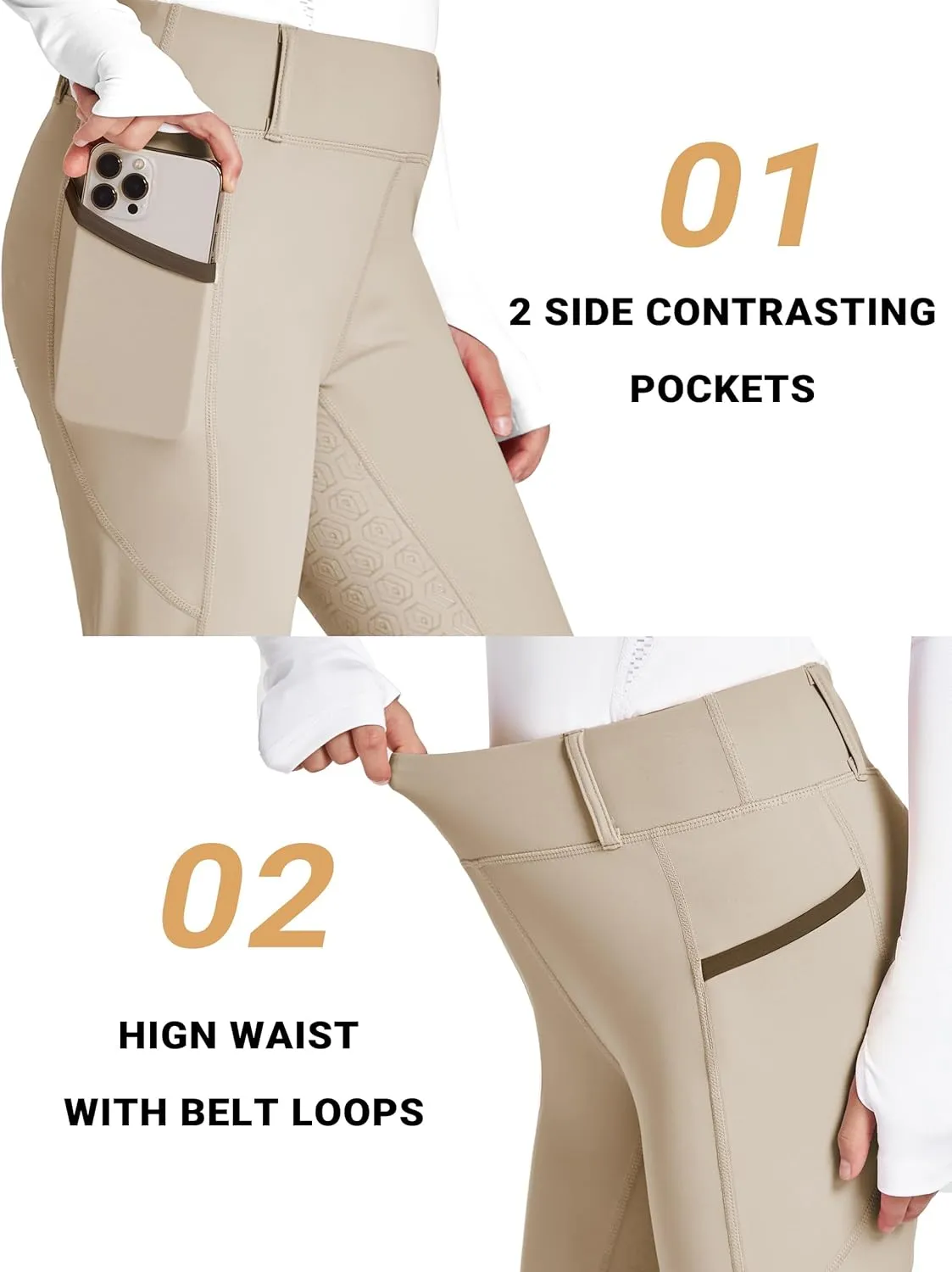 FitsT4 Sports Girl's Full Seat Horse Riding Pants Bootcut Riding Tights Kids Equestrian Breeches with Pockets