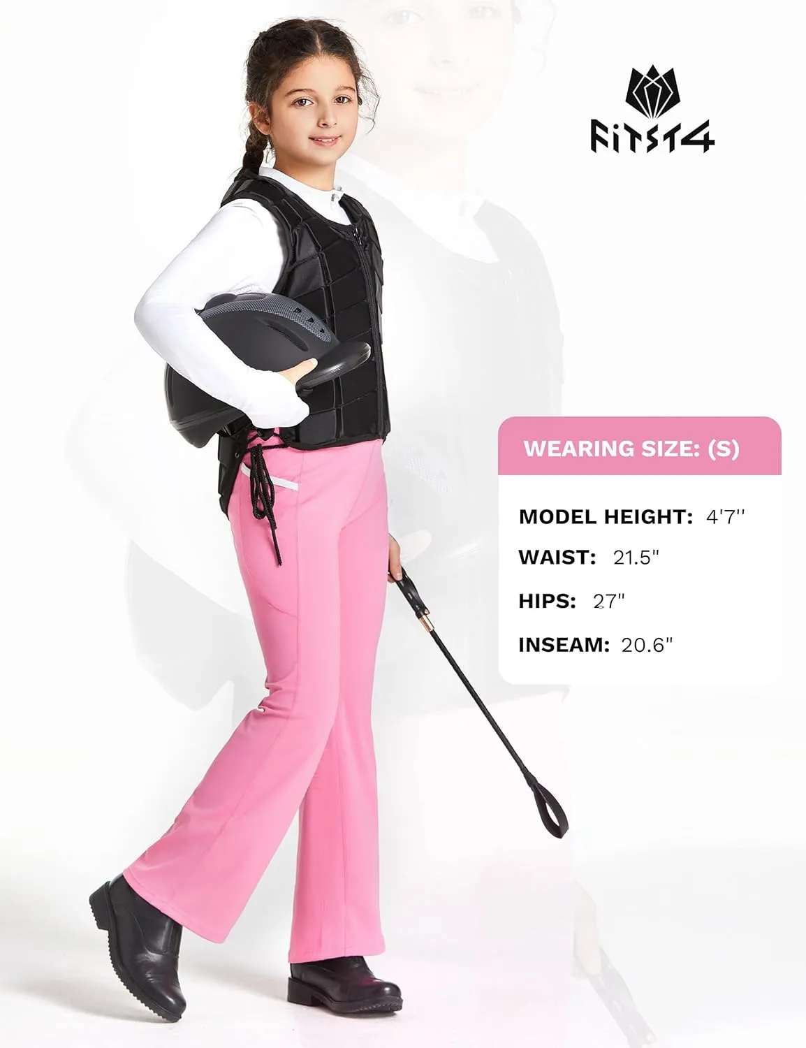 FitsT4 Sports Girl's Full Seat Horse Riding Pants Bootcut Riding Tights Kids Equestrian Breeches with Pockets