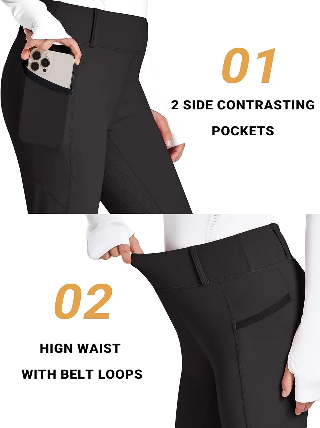 FitsT4 Sports Girl's Full Seat Horse Riding Pants Bootcut Riding Tights Kids Equestrian Breeches with Pockets