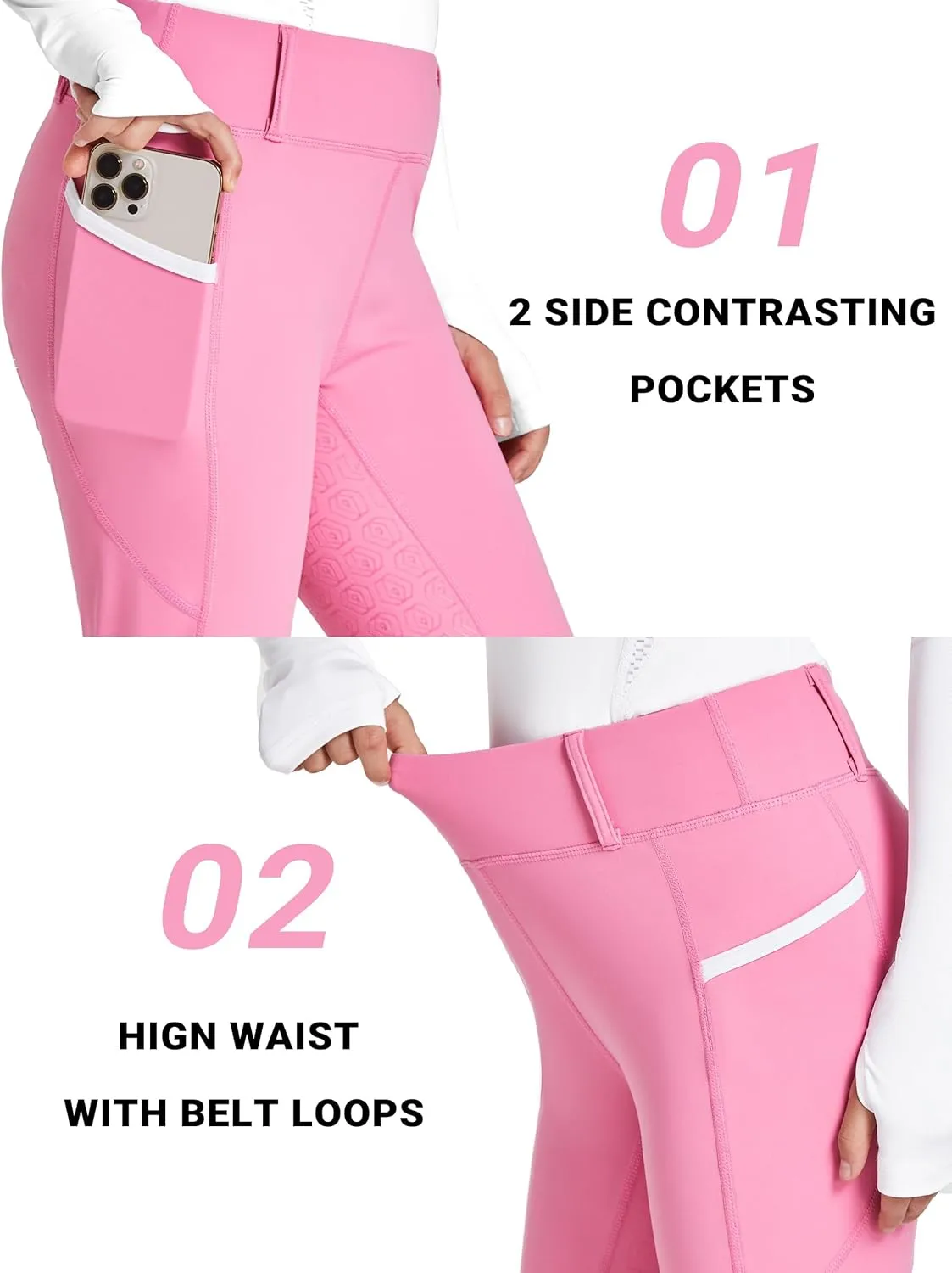 FitsT4 Sports Girl's Full Seat Horse Riding Pants Bootcut Riding Tights Kids Equestrian Breeches with Pockets