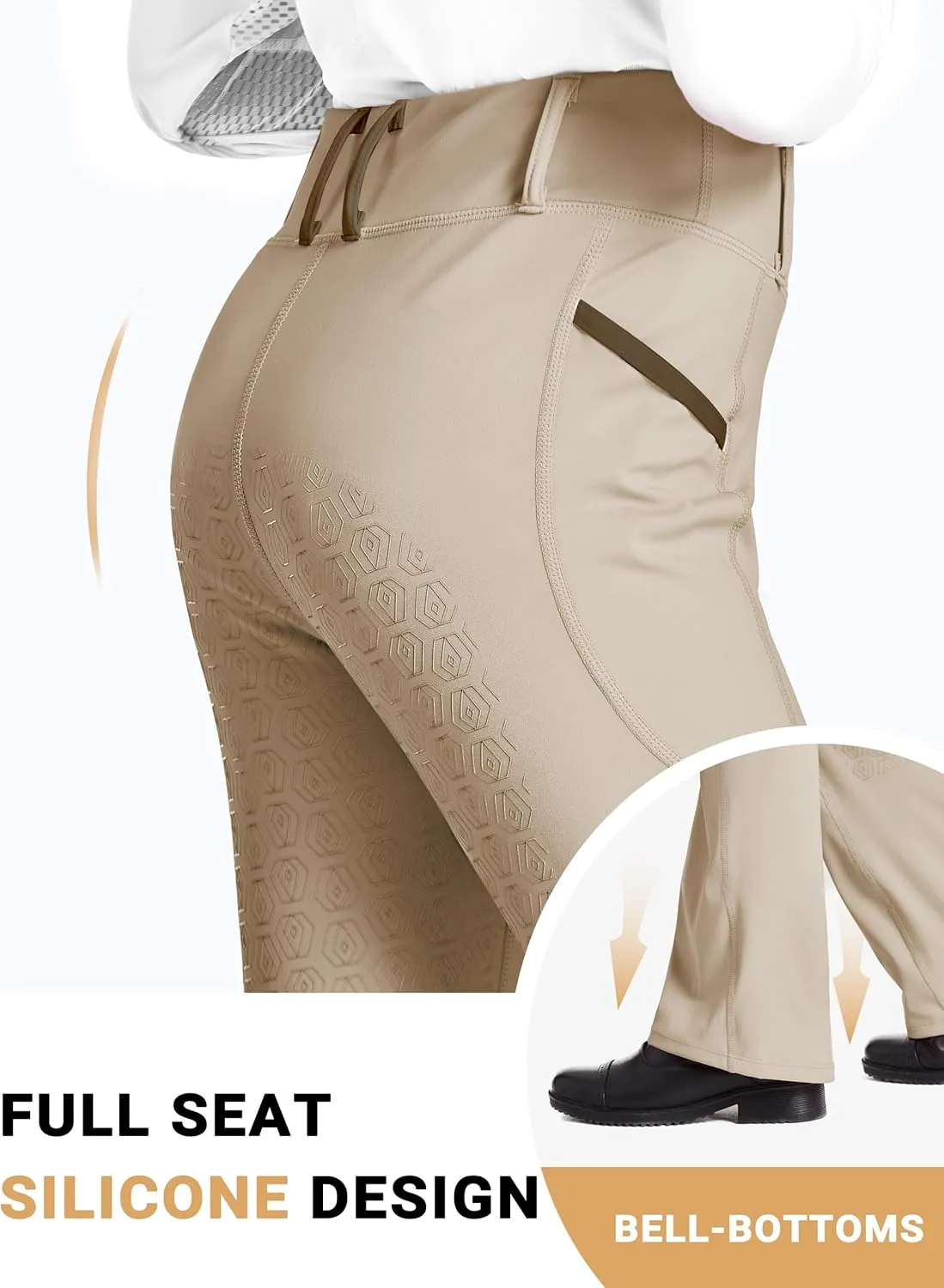 FitsT4 Sports Girl's Full Seat Horse Riding Pants Bootcut Riding Tights Kids Equestrian Breeches with Pockets