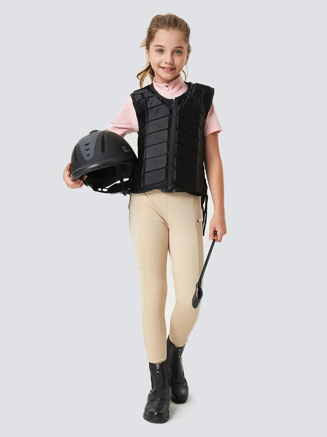 FitsT4 Sports Girls Riding Pants Full Seat Kids Equestrian Breeches Stretchy Youth Horse Schooling Tights Zipper Pockets