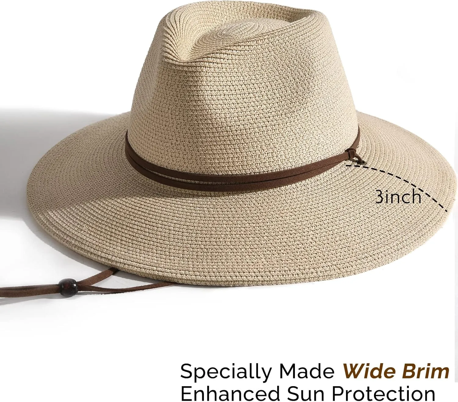 FURTALK Womens Summer Straw Sun Hats Wide Brim Panama Fedora Beach Hat with Wind Lanyard UPF 80 