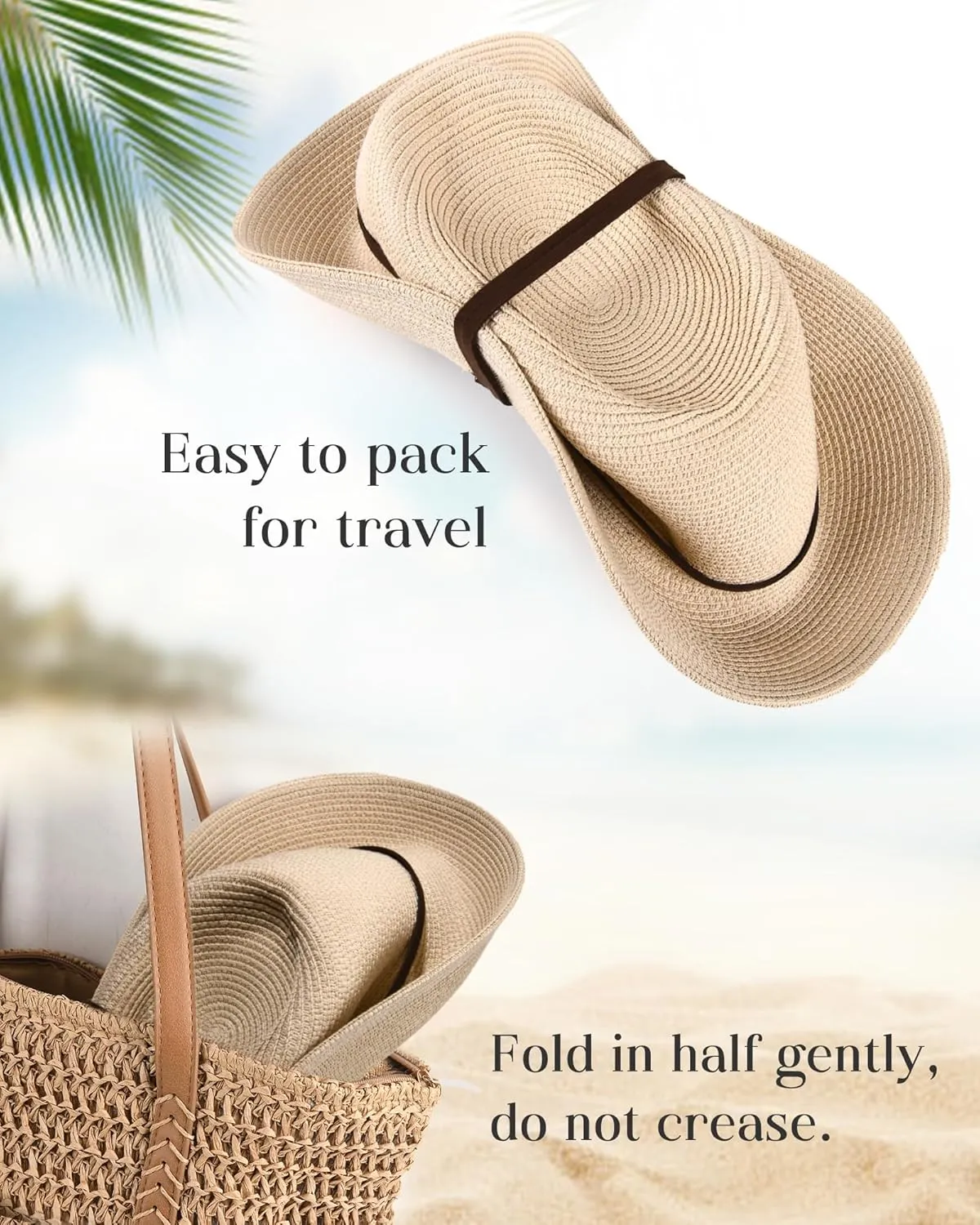 FURTALK Womens Summer Straw Sun Hats Wide Brim Panama Fedora Beach Hat with Wind Lanyard UPF 80 