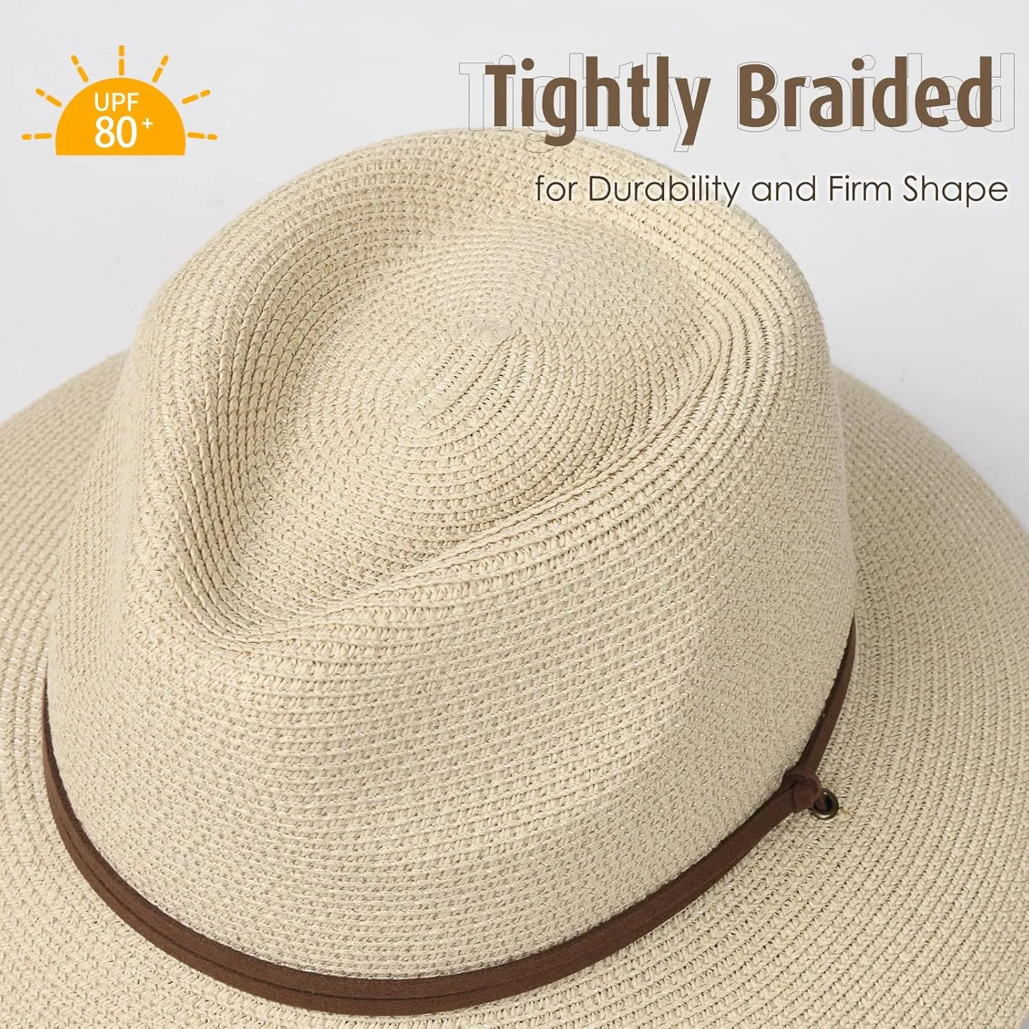 FURTALK Womens Summer Straw Sun Hats Wide Brim Panama Fedora Beach Hat with Wind Lanyard UPF 80 