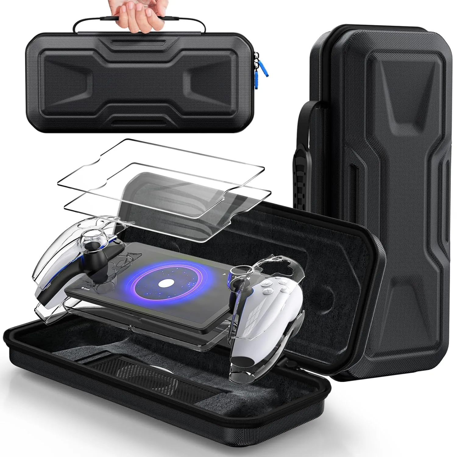 FYOUNG 3 in 1 Accessories Bundle for Playstation Portal, Carrying Case & Hard PC Clear Cover Skins Set with Screen Protector, Protective Shell Portable Travel Handbag for PS5 Portal Remote Player