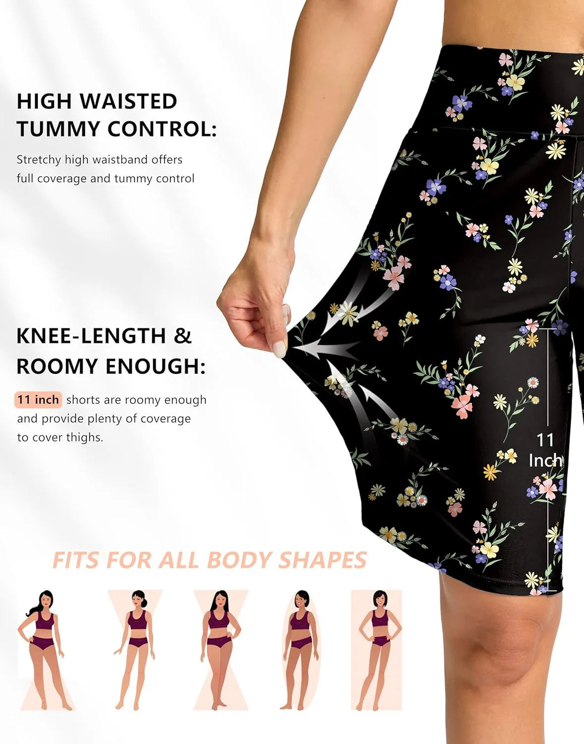 G Gradual Women's High Waisted Swim Board Shorts 11" Knee Length Beach Swimming Long Shorts for Women with Pockets Liner