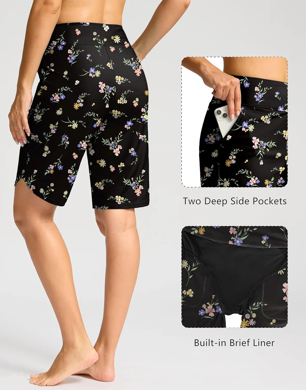 G Gradual Women's High Waisted Swim Board Shorts 11" Knee Length Beach Swimming Long Shorts for Women with Pockets Liner