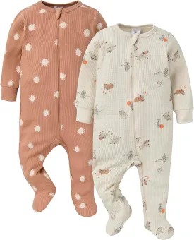 Gerber Unisex Baby 2-pack 2-way Zip Thermal Footed Sleep 'N Play