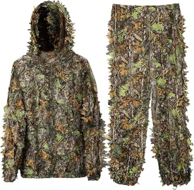 Ghillie Suit, 3D Leafy Camo Hunting Suits Breathable Woodland Gillies Costume Jungle Clothing