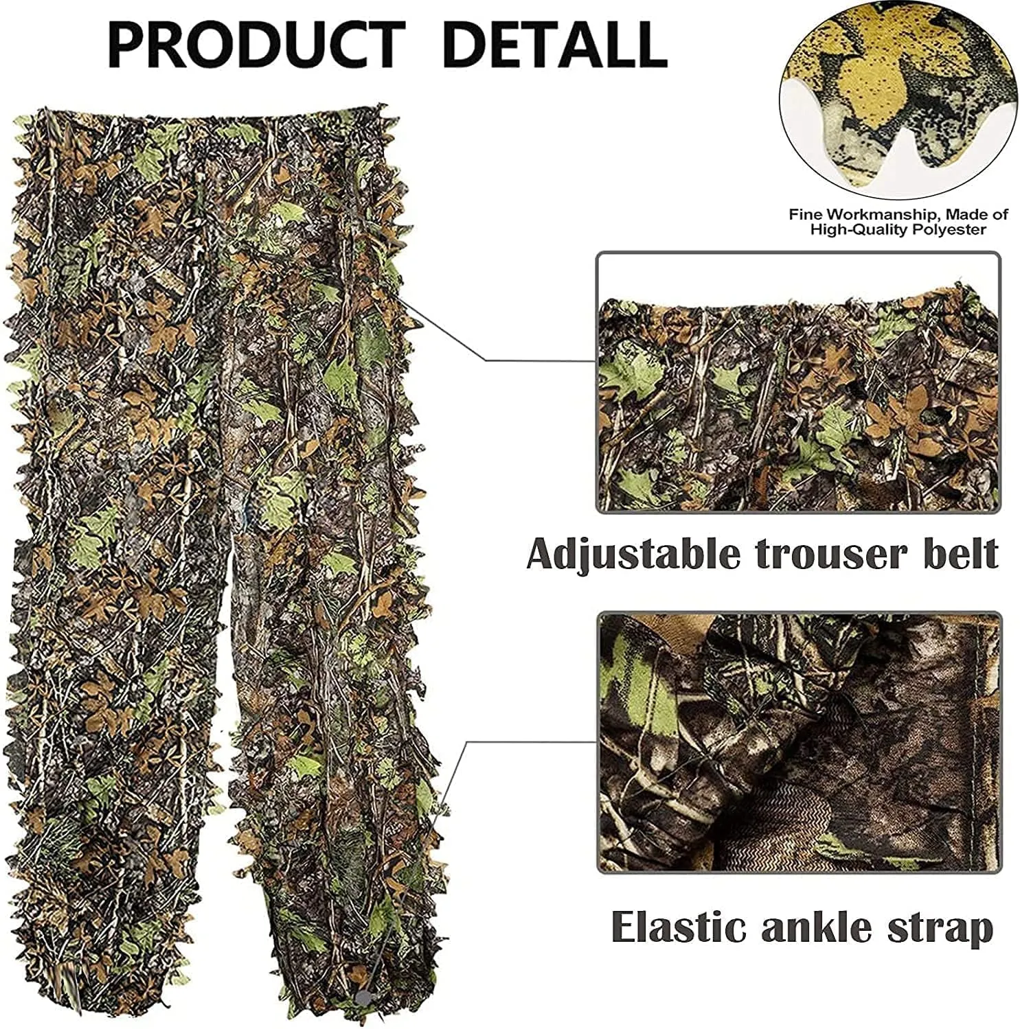 Ghillie Suit, 3D Leafy Camo Hunting Suits Breathable Woodland Gillies Costume Jungle Clothing