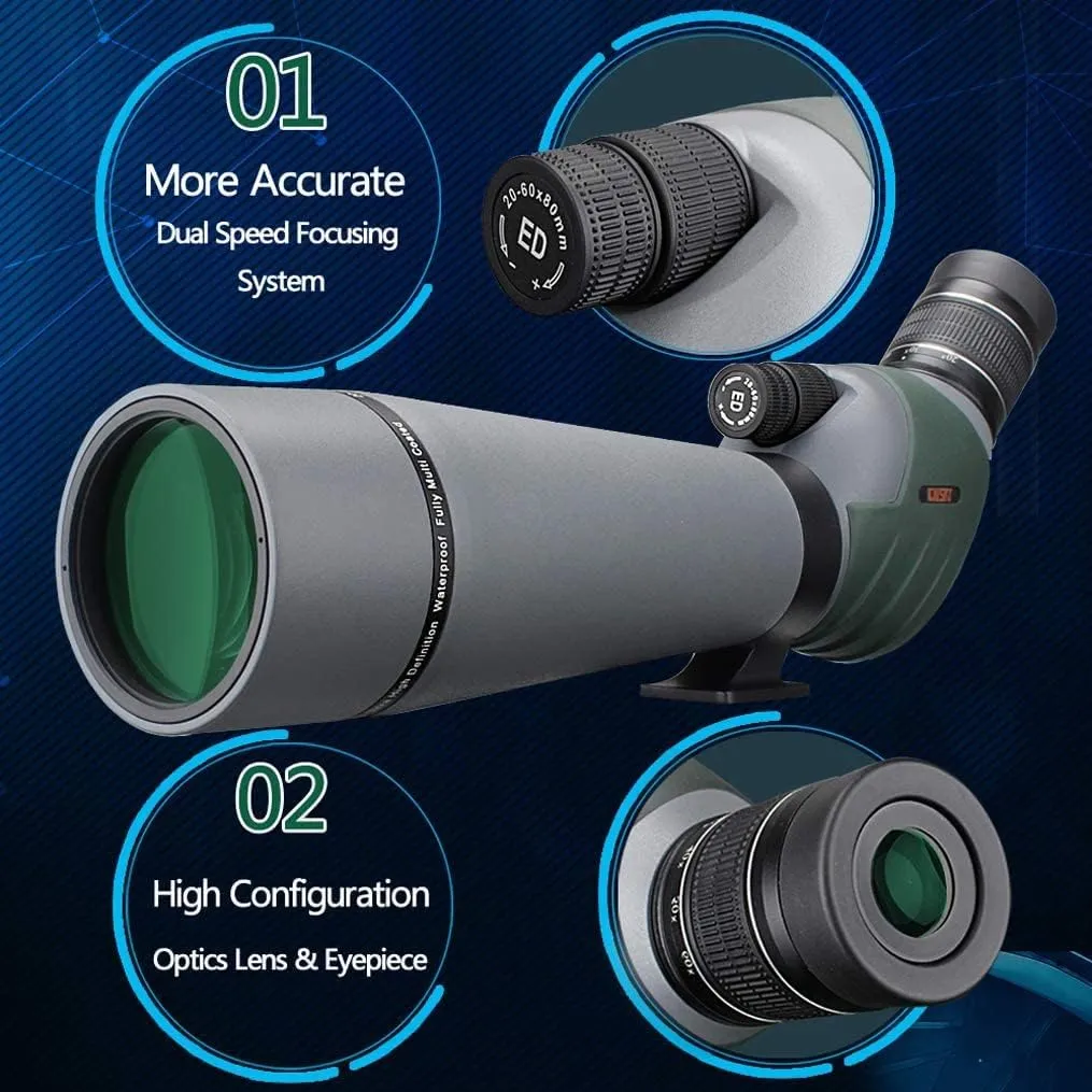 Gosky 20-60x80 Dual Focusing ED Spotting Scope - Ultra High Definition Optics Scope with Carrying Case and Smartphone Adapter for Target Shooting Hunting Bird Watching Wildlife Astronomy Scenery