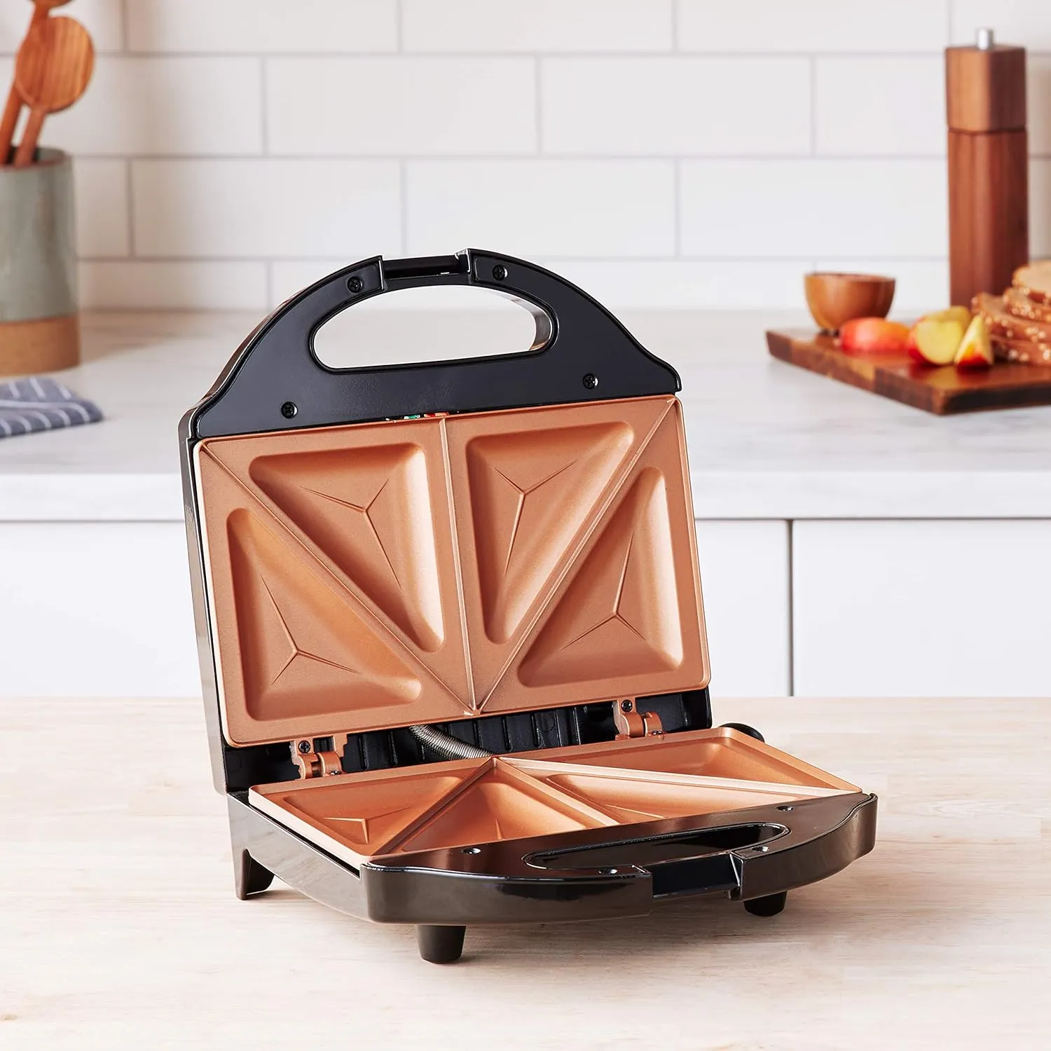 Gotham Steel Nonstick Panini Press Sandwich Maker, 2in1 Breakfast Sandwich Maker Grill / Sandwich Press Grill with Indicator Light, Grilled Cheese Maker Makes 2 Sandwiches with Easy Cut Edges