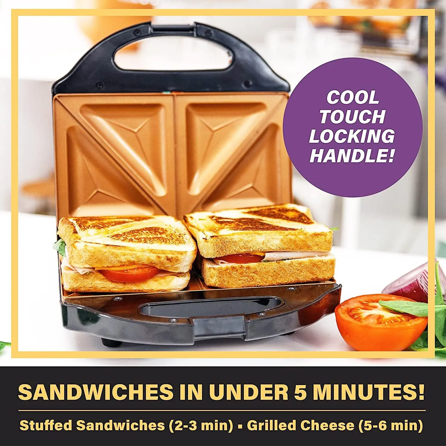 Gotham Steel Nonstick Panini Press Sandwich Maker, 2in1 Breakfast Sandwich Maker Grill / Sandwich Press Grill with Indicator Light, Grilled Cheese Maker Makes 2 Sandwiches with Easy Cut Edges
