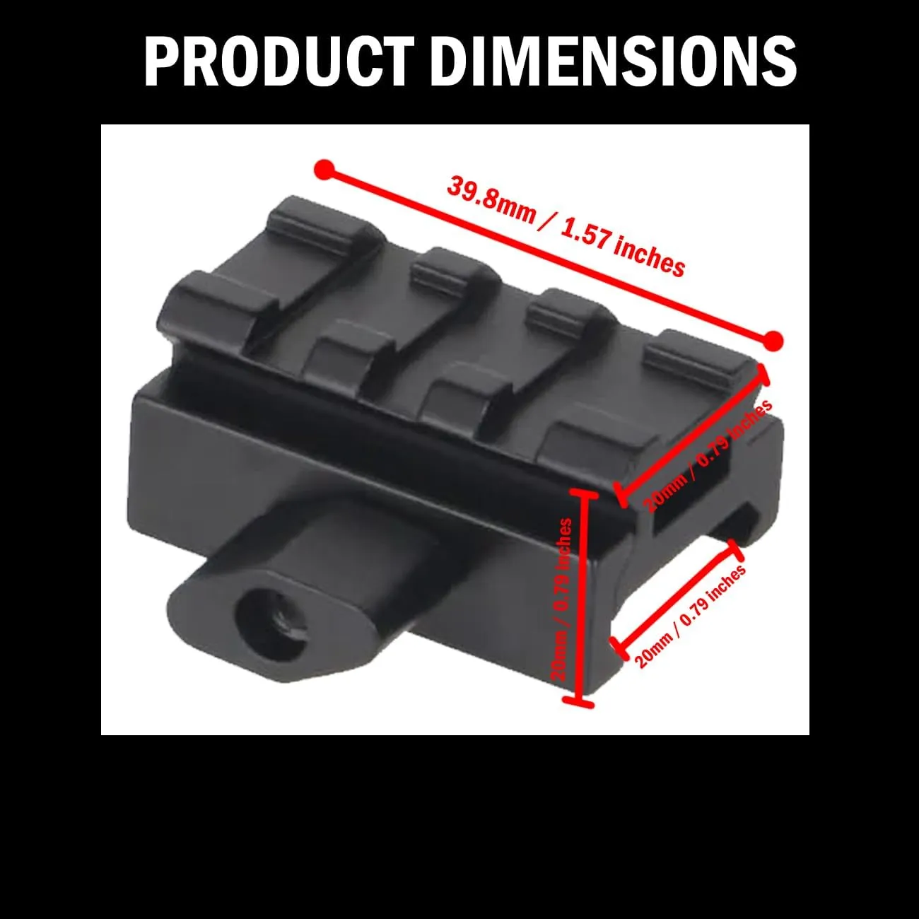 Gotical Three T Trading Low-Profile Compact Riser Mount, 0.5" High, 3 Slots for Scopes and Optics