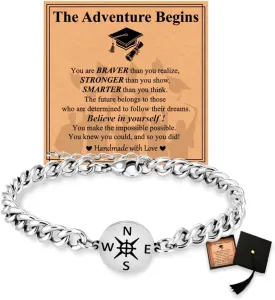 Graduation Gifts-Compass Bracelet for Men,Cuban Link Chain Stainless Steel Bracelets Jewelry Gift,Graduation Gifts for Him Men