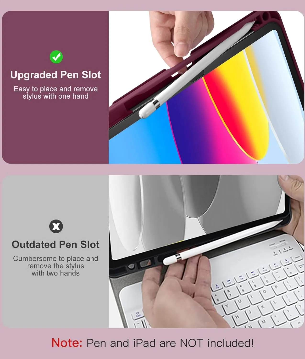 Hamile for iPad 11th 10th Generation Case with Keyboard - 7 Colors Backlit Wireless Detachable Folio Keyboard Cover with Pencil Holder for iPad A16 11-inch 2025 10th Gen 10.9 Inch 2022 (Dark Cherry)