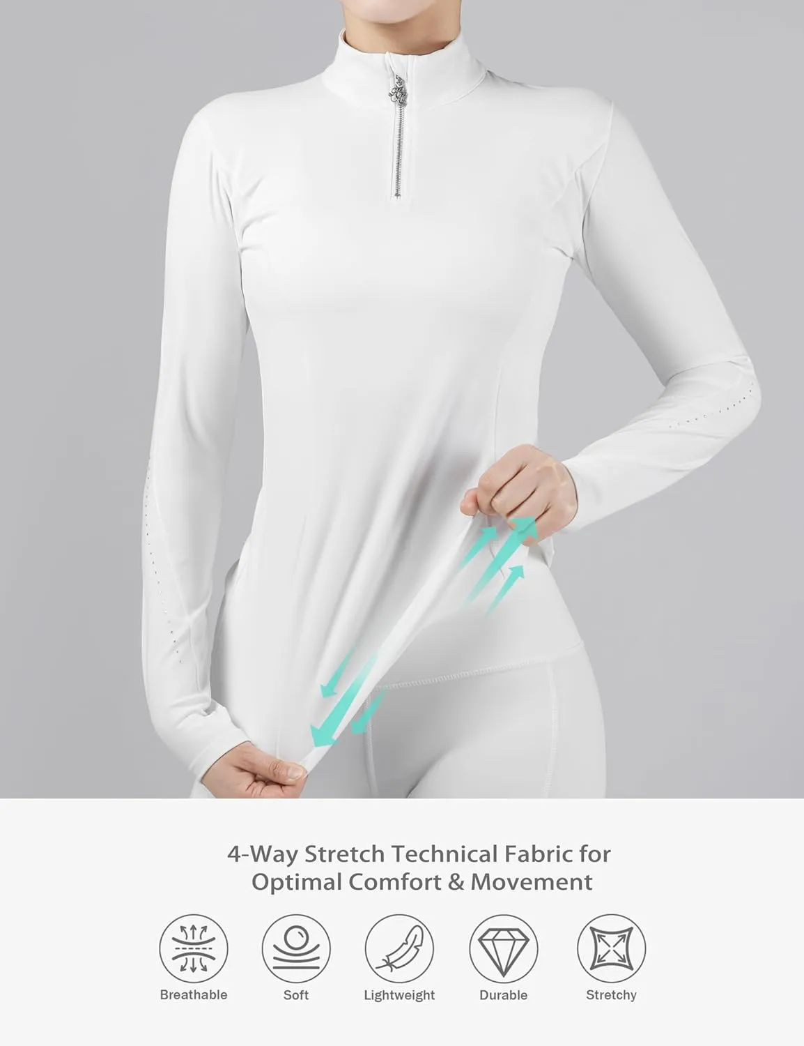 Harrison Howard Women's Equestrian Sweat Absorption Quick Drying Horse Riding Long Sleeve Shirt 1/4 Zip Base Layer
