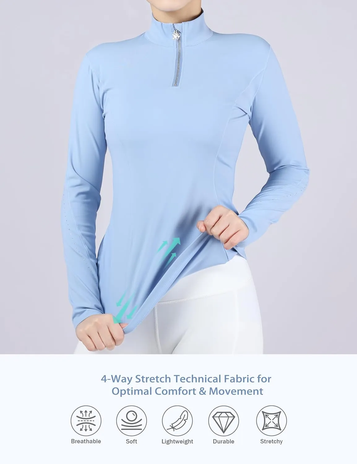 Harrison Howard Women's Horse Riding Shirts Long Sleeve Rider Top Stand Collar with Embroidery Equestrian Show Shirts
