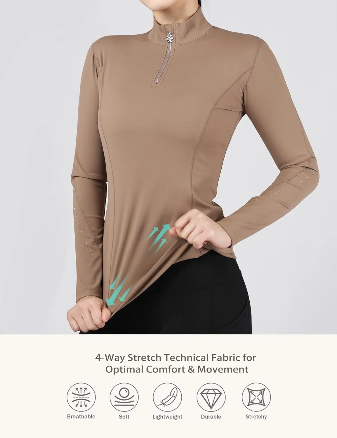 Harrison Howard Women's Horse Riding Shirts Long Sleeve Rider Top Stand Collar with Embroidery Equestrian Show Shirts