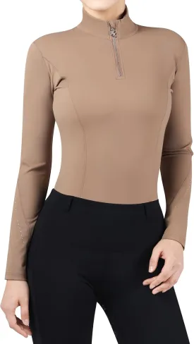 Harrison Howard Women's Horse Riding Shirts Long Sleeve Rider Top Stand Collar with Embroidery Equestrian Show Shirts
