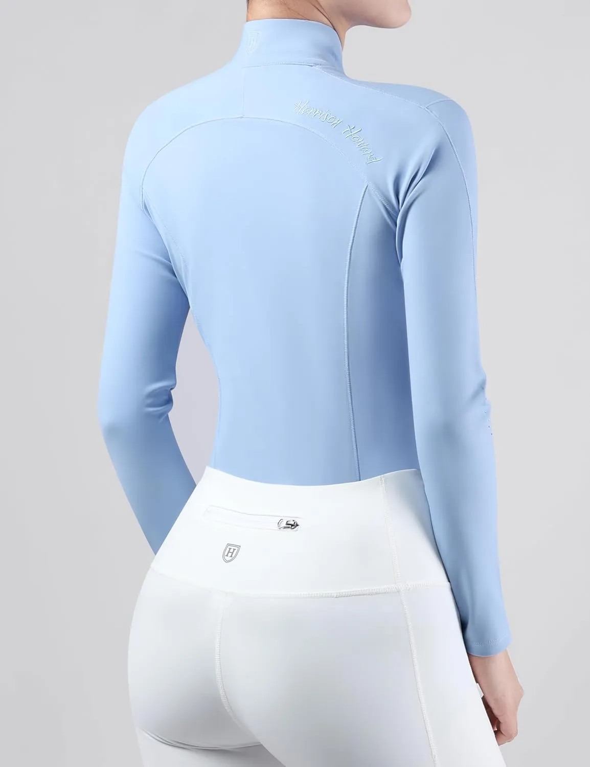 Harrison Howard Women's Horse Riding Shirts Long Sleeve Rider Top Stand Collar with Embroidery Equestrian Show Shirts