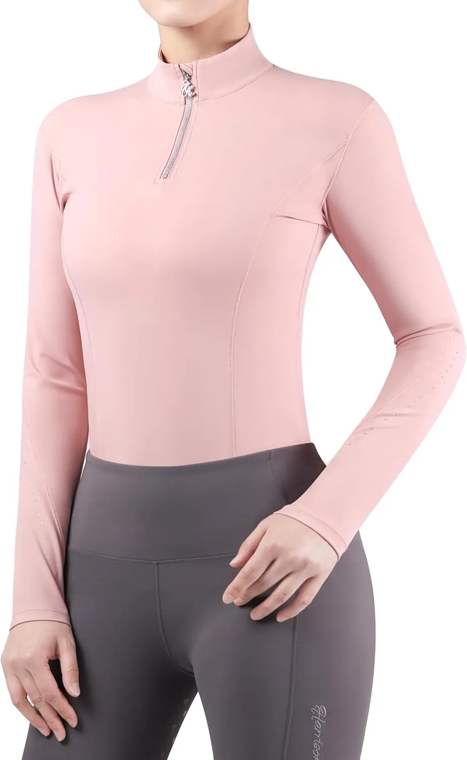 Harrison Howard Women's Horse Riding Shirts Long Sleeve Rider Top Stand Collar with Embroidery Equestrian Show Shirts