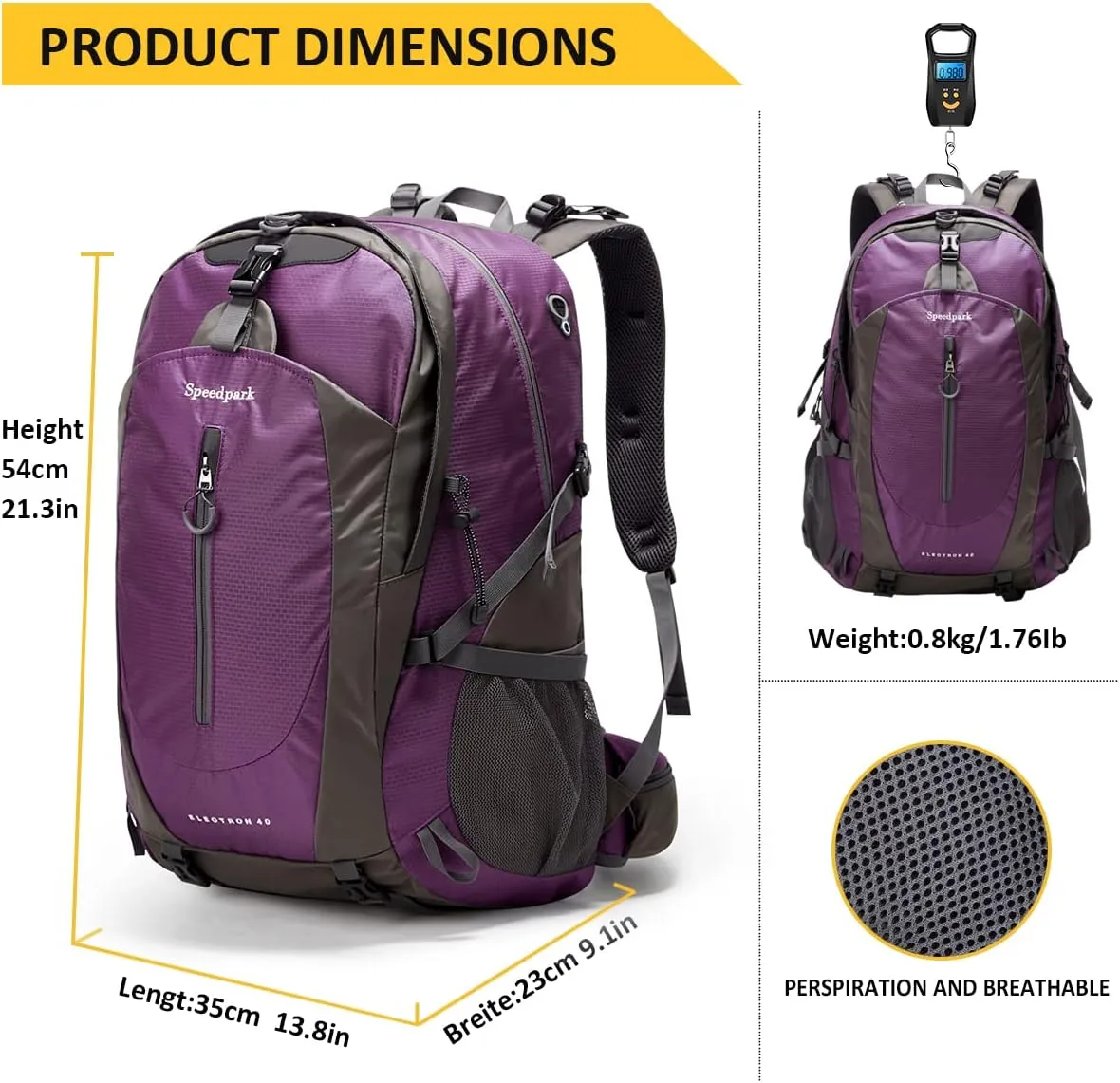 Hiking Backpack 40L Waterproof Hiking Daypack with Rain Cover, Outdoor Trekking Travel Backpacks for Men Women