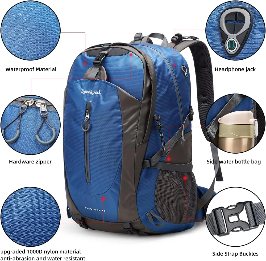 Hiking Backpack 40L Waterproof Hiking Daypack with Rain Cover, Outdoor Trekking Travel Backpacks for Men Women