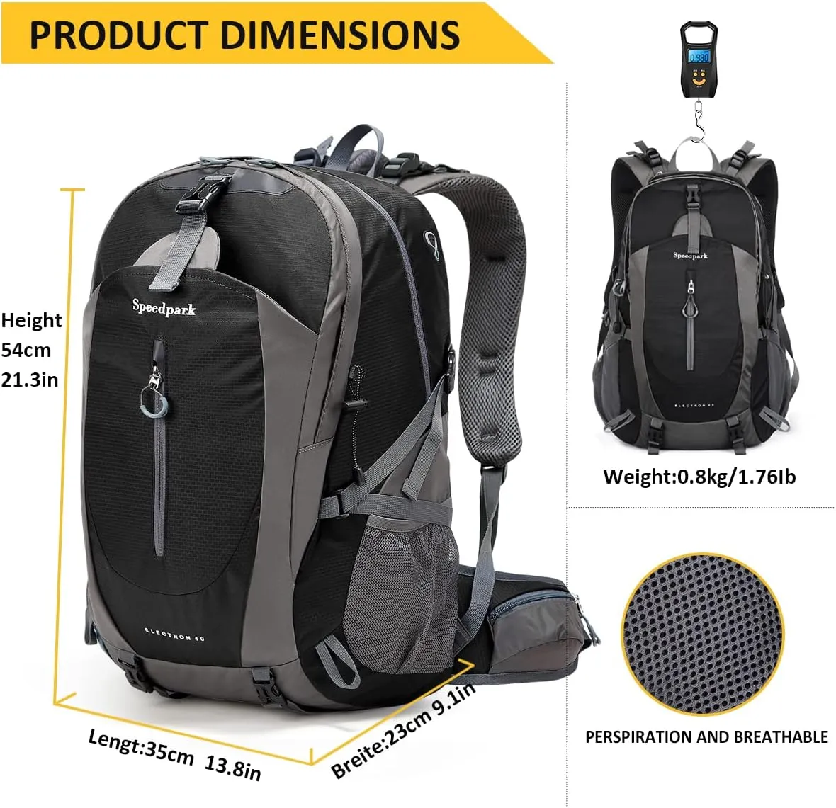 Hiking Backpack 40L Waterproof Hiking Daypack with Rain Cover, Outdoor Trekking Travel Backpacks for Men Women