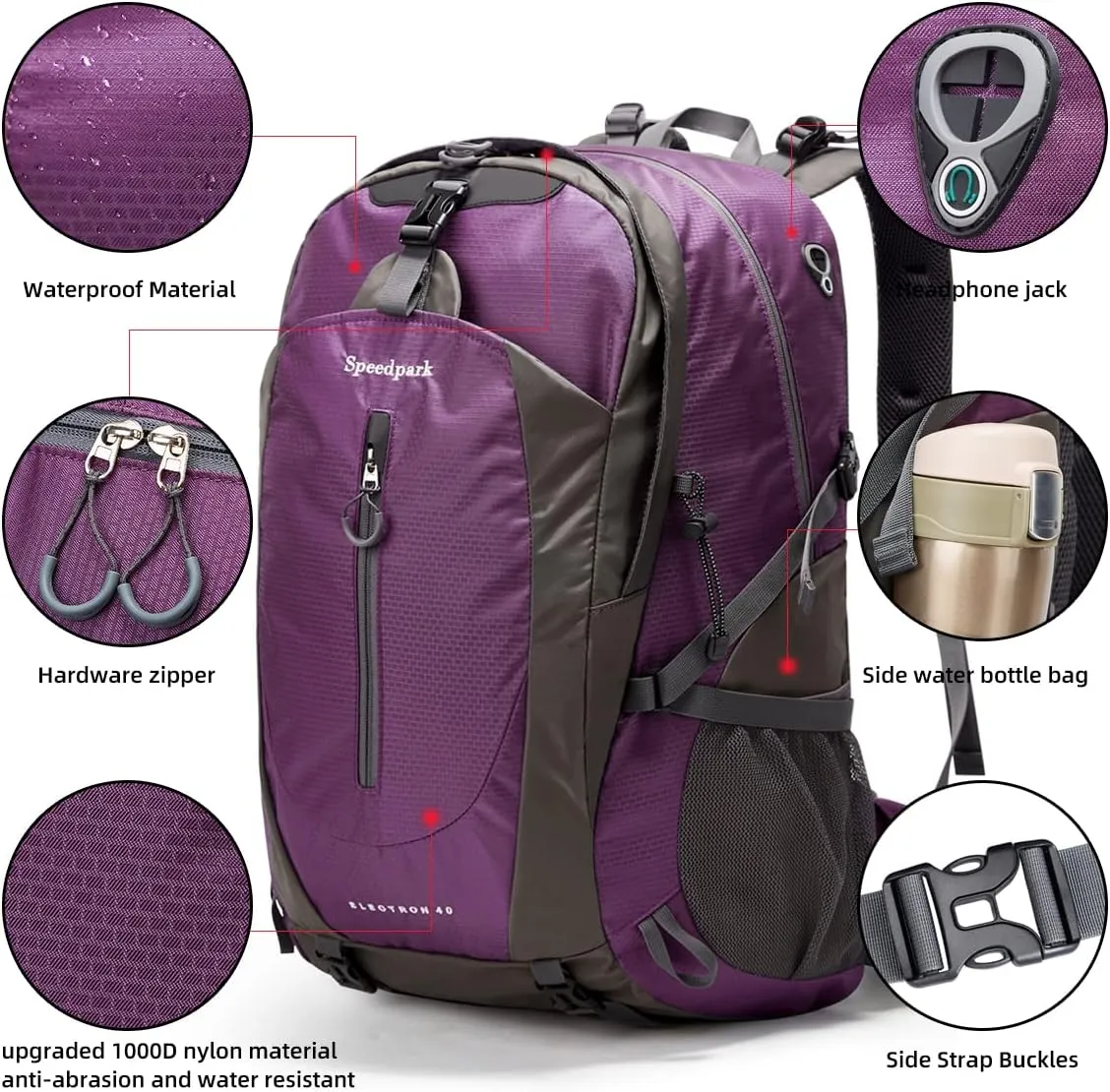 Hiking Backpack 40L Waterproof Hiking Daypack with Rain Cover, Outdoor Trekking Travel Backpacks for Men Women
