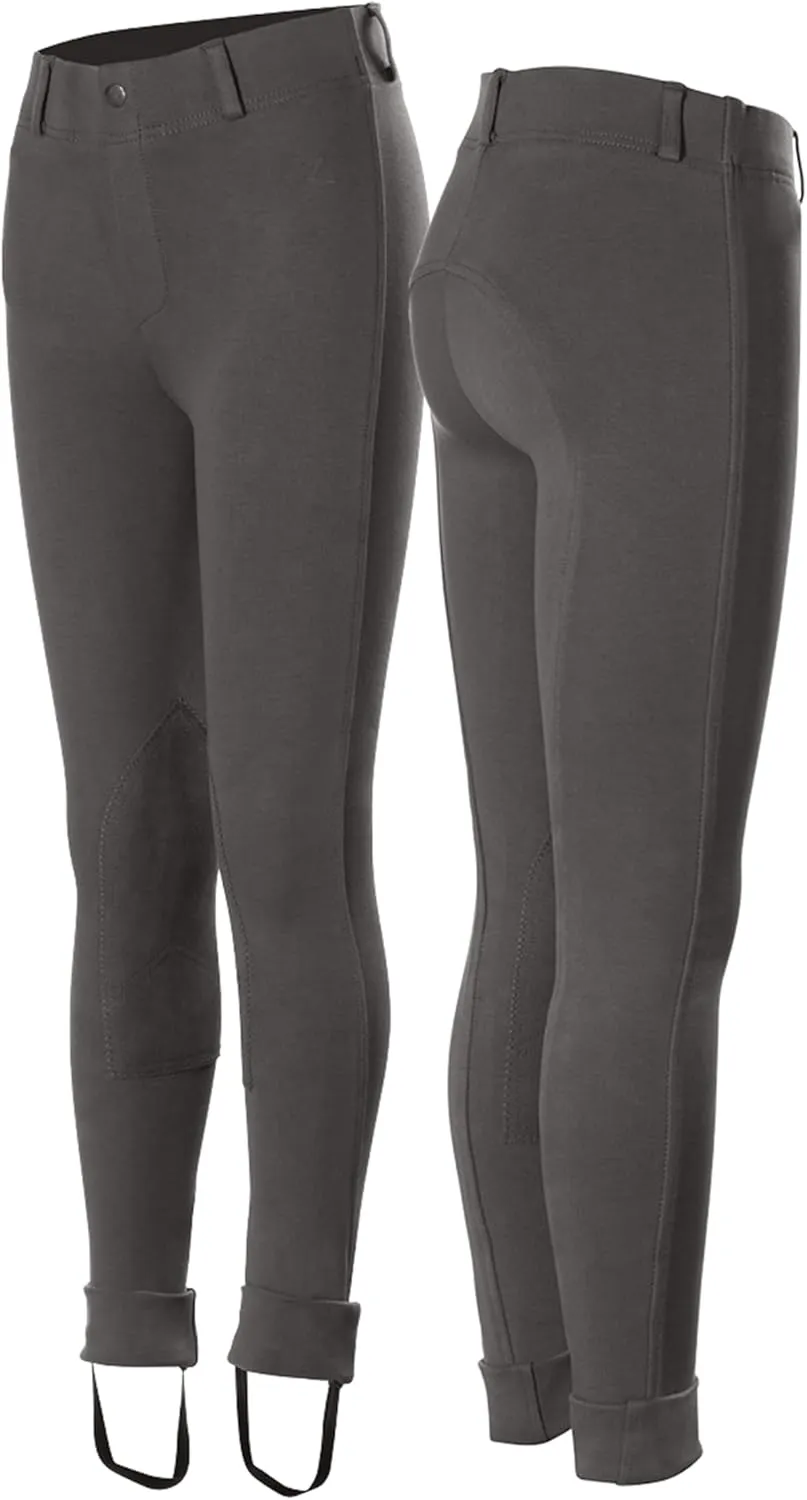 HORZE Nora Girls Riding Pants with Leather Knee Patch | Kids Equestrian Girls Jodhpurs Breeches | Size Chart in Images