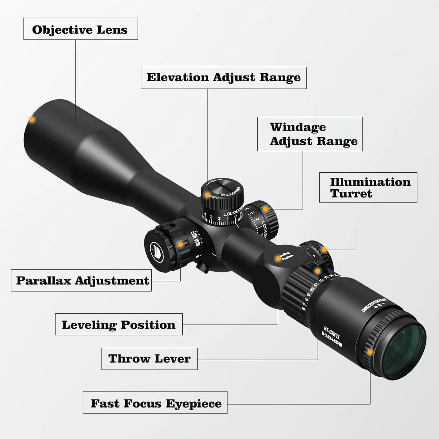 HT GEN-II 4-16/6-24x44 Rifle Scopes, First Focal Plane, 6 Levels Illuminated Reticle, Lightweight 30mm Tube Long Range Hunting Riflescope