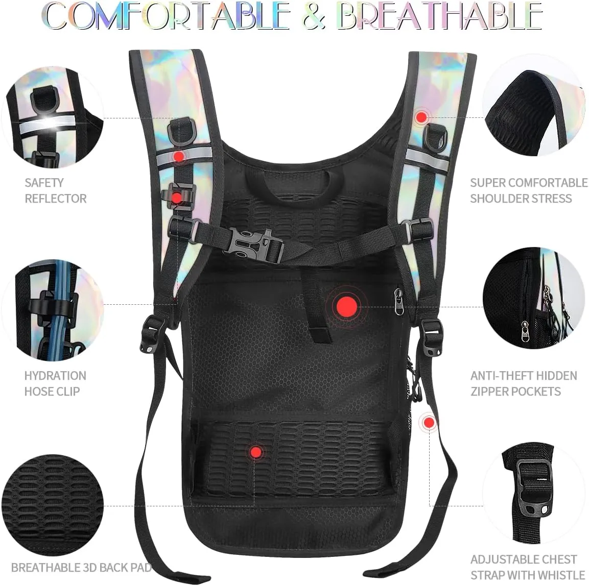 Hydration Pack, Water Backpack with 3L Hydration Bladder Lightweight Insulation, Festival Essential, Rave Hydration Backpack, Hydropack Backpack for Rave, Hiking, Biking, Running, Festival Gear