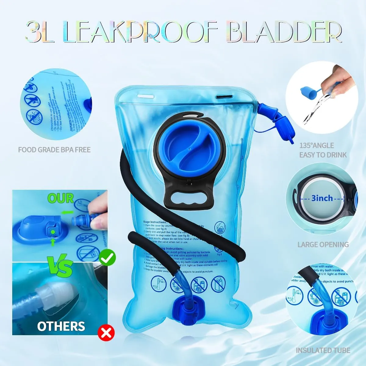 Hydration Pack, Water Backpack with 3L Hydration Bladder Lightweight Insulation, Festival Essential, Rave Hydration Backpack, Hydropack Backpack for Rave, Hiking, Biking, Running, Festival Gear