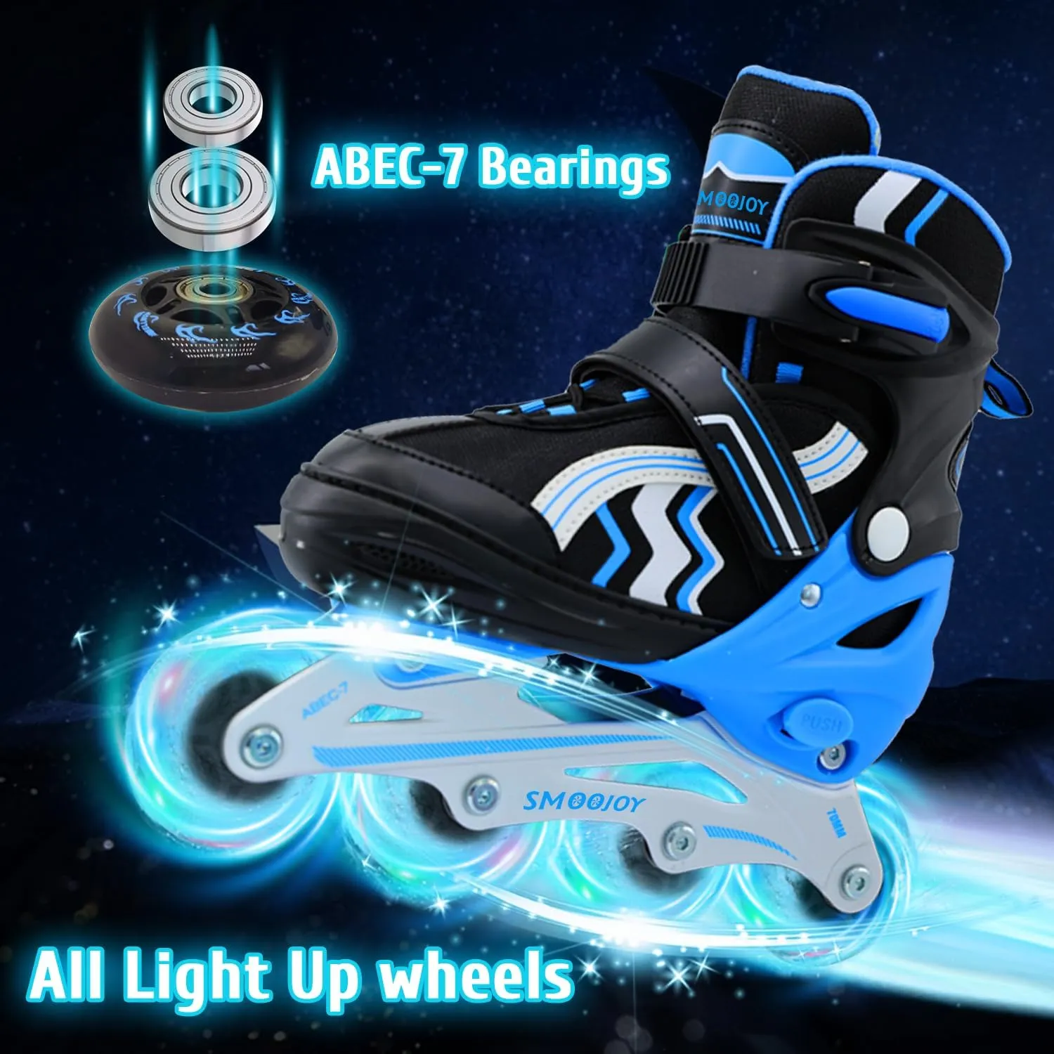 Inline Skates for Kids 4 Size Adjustable Light-Up Wheels Aluminum Frame Black Rose Red Blade Skate for Boys and Girls S, M, L Sizes, Ages 5-8, 6-12, for Beginners Indoors and Outdoors